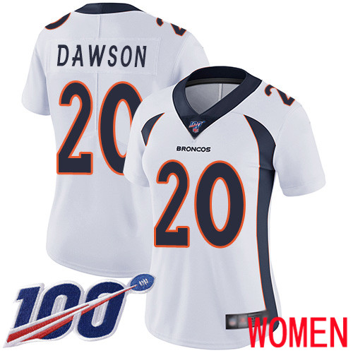 Women Denver Broncos #20 Duke Dawson White Vapor Untouchable Limited Player 100th Season Football NFL Jersey->youth nfl jersey->Youth Jersey